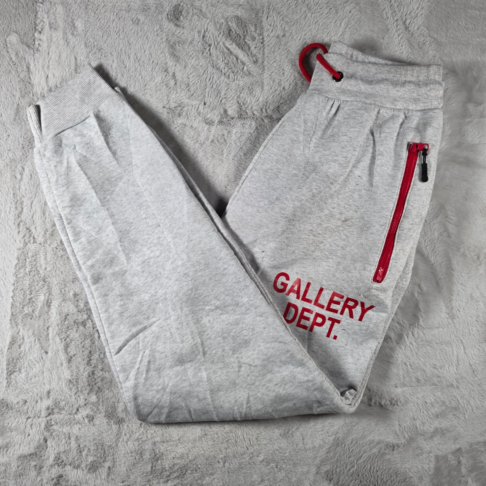 Gallery Dept Sweatpants Mens Large Gray Red Logo Zipper Pocket Joggers